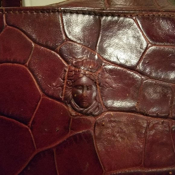 Versace Red Croc Embossed Handbag - Picture 3 of 8